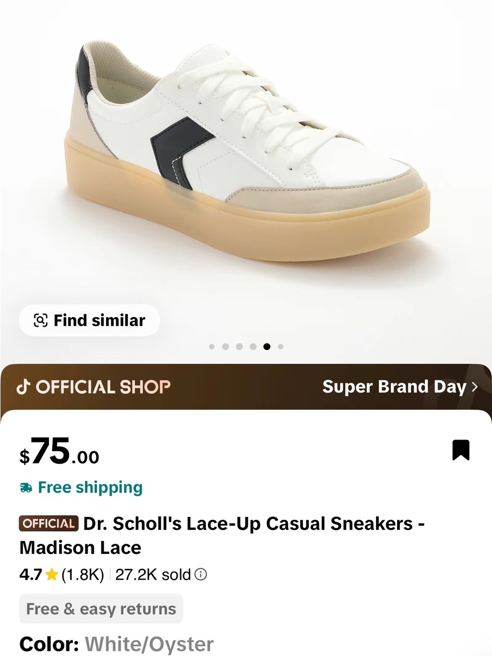 Dr. Scholl's White Sneakers with Black Accent and Gum Sole - Madison Lace